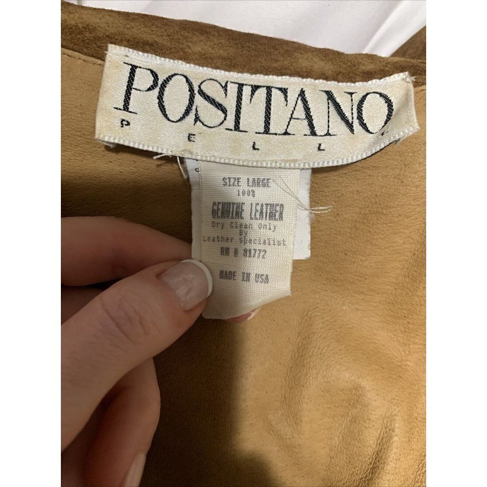 positano pelle Vintage camel brown Genuine suede long sleeve jacket Large - Picture 3 of 6